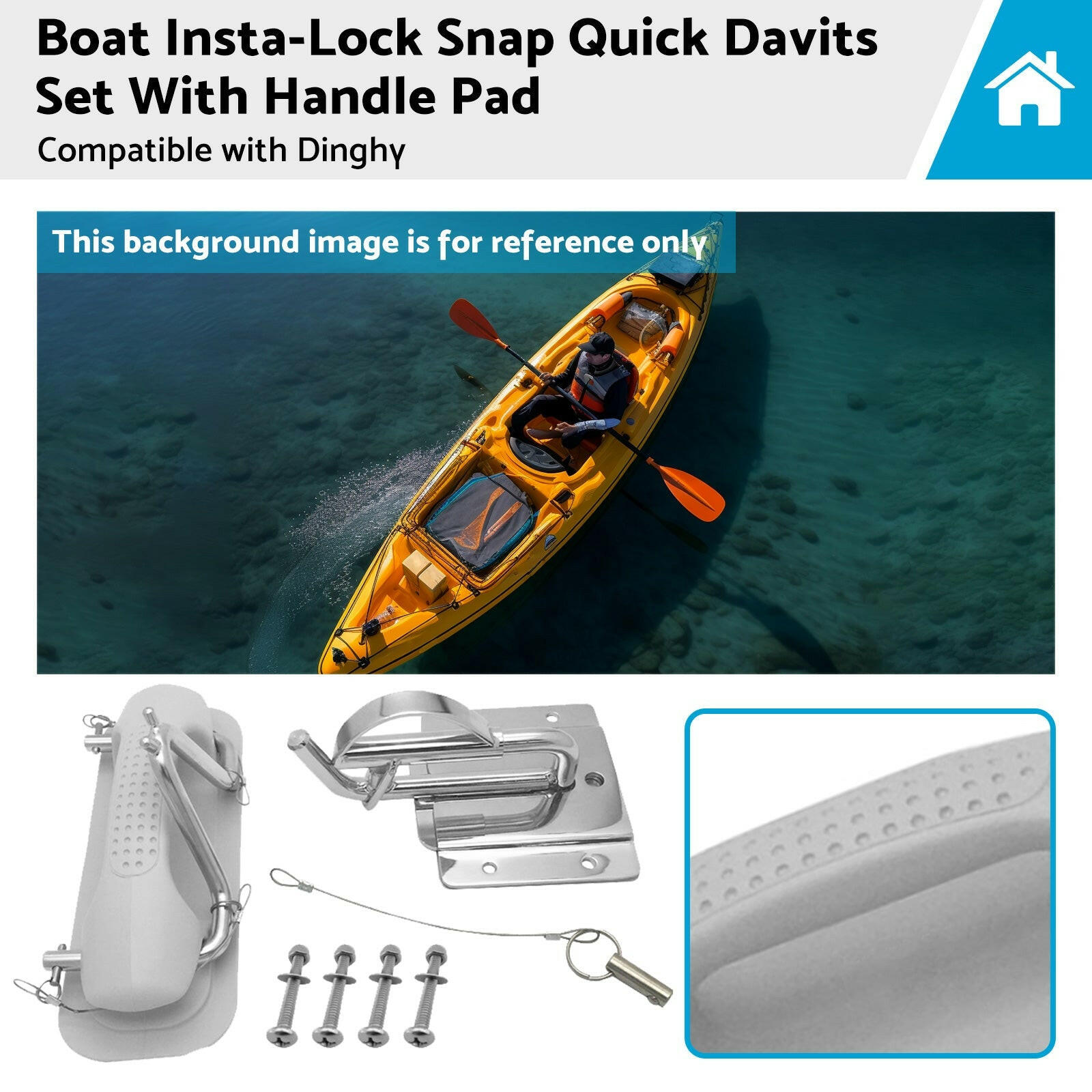 Boat Insta-Lock Snap Quick Davits Set Stainless Steel With Handle Pad.