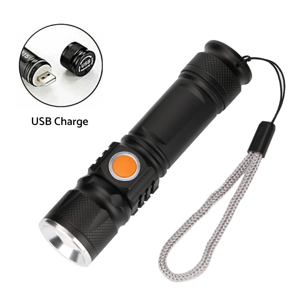 2PCS USB Rechargeable LED Flashlight Waterproof Torch Black.