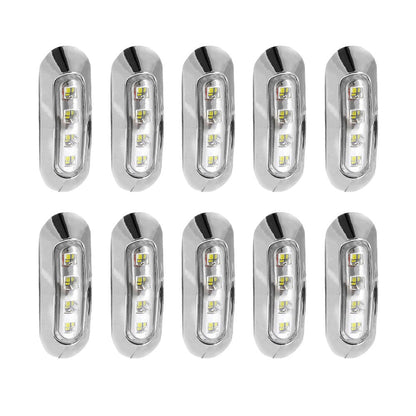 10x White 4-LED Side Marker Clearance Lamps Suitable For Truck / Trailer / Lorry Chrome Housing