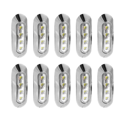 10x White 4-LED Side Marker Clearance Lamps Suitable For Truck / Trailer / Lorry Chrome Housing