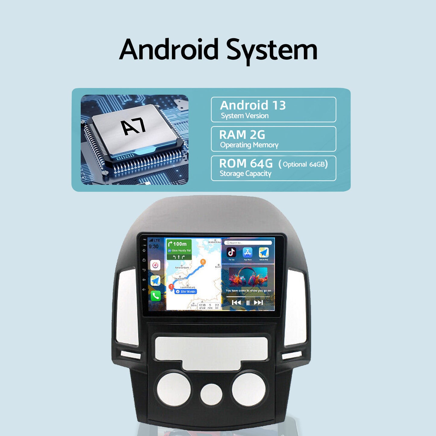 In-Dash Units Android 13 Stereo GPS CarPlay Suitable for Hyundai i30