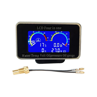 4-in-1 Car LCD Digital Gauge Suitable for Oil Pressure Voltage Water Temperature
