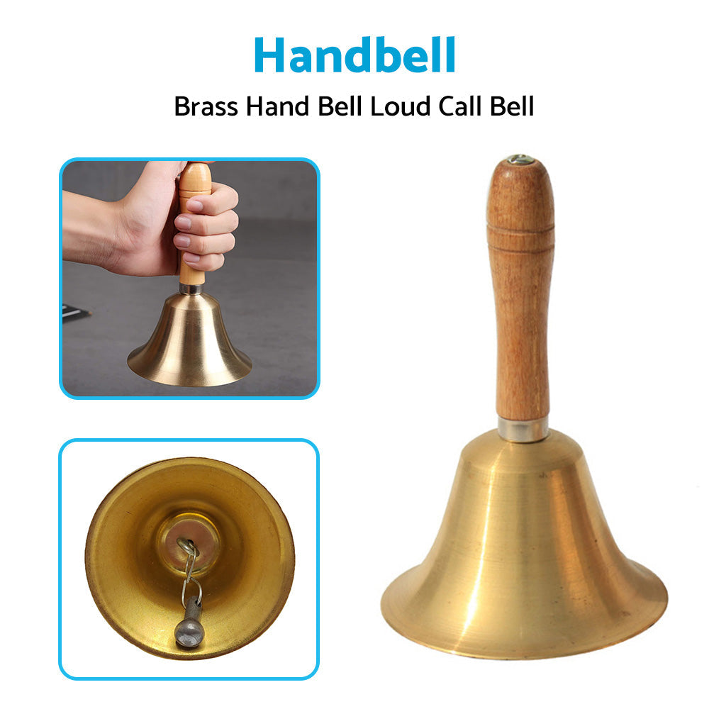 Brass Hand Bell Loud Call Bell Handbell Desk Ringbell for Wedding Festival.