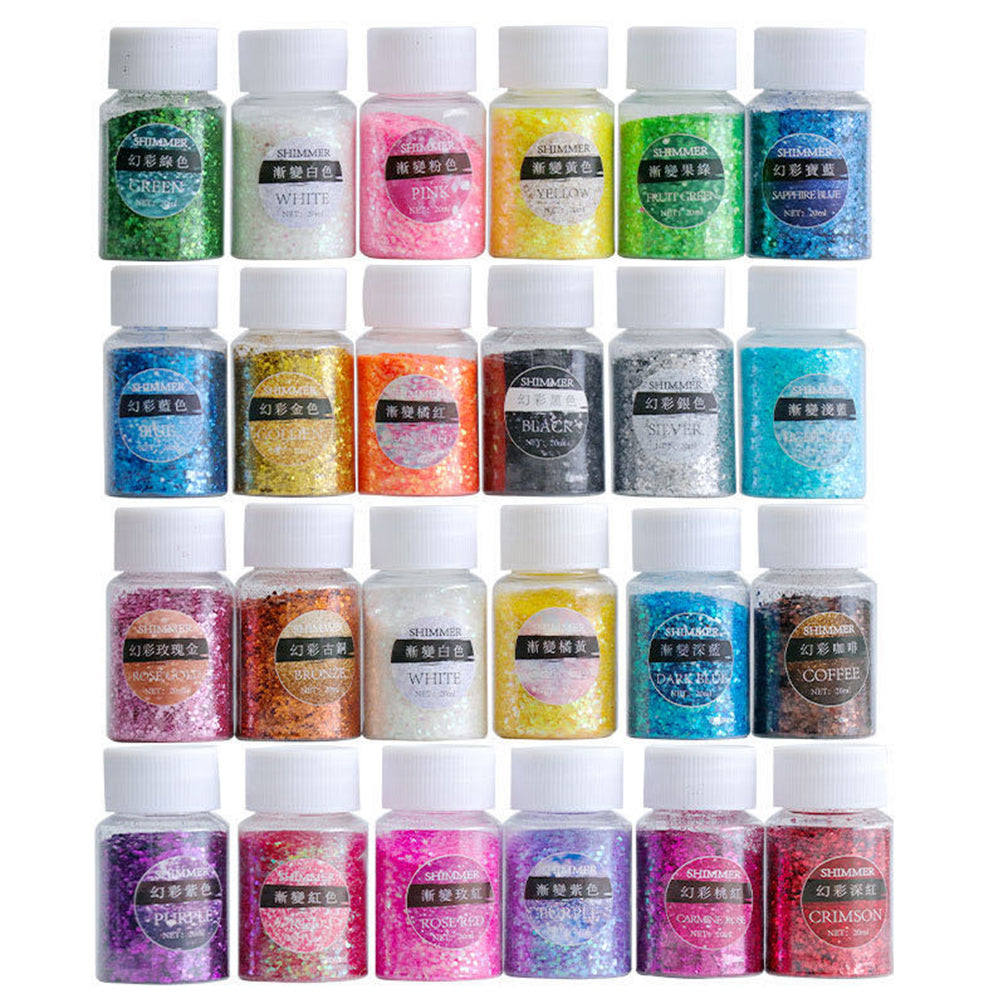 24x 20ml Colors Glitter Pigment Powder Suitable For Resin Epoxy Crafts.
