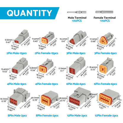 750pcs Deutsch DT Connector Kit 2 3 4 6 8 12 Pin With Stamped Contacts Male Female Suitable For Universal Automotive Use