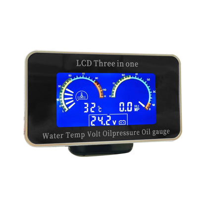 3-in-1 LCD Digital Gauge Suitable For Oil Pressure, Voltage & Water Temperature 12V / 24V Car & Truck.