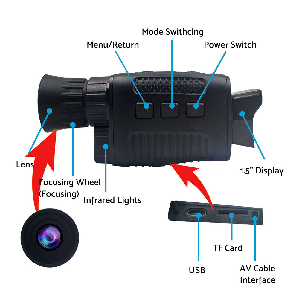IR Night Vision Monocular 5X Zoom Telescope Digital Camera Hunting HD Video 1080.