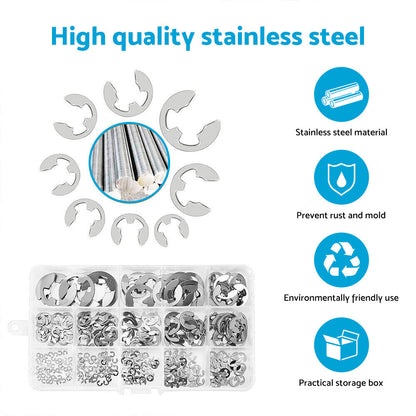 Stainless Steel E Clips C Circlip Kit Retaining Ring 400PCS Assorted M1.5-M15mm Suitable For General Mechanical Applications