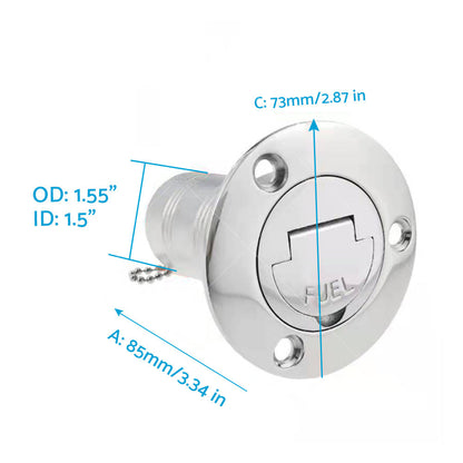 1. 5 inch  Fuel Deck Fill Keyless Polished Fuel Filler Stainless Steel For Marine Boat.