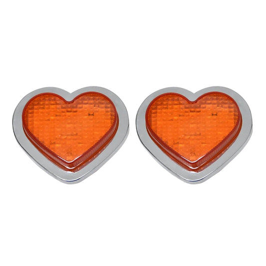 Heart Pair 12V LED Side Marker Indicators Clear Flash Amber.