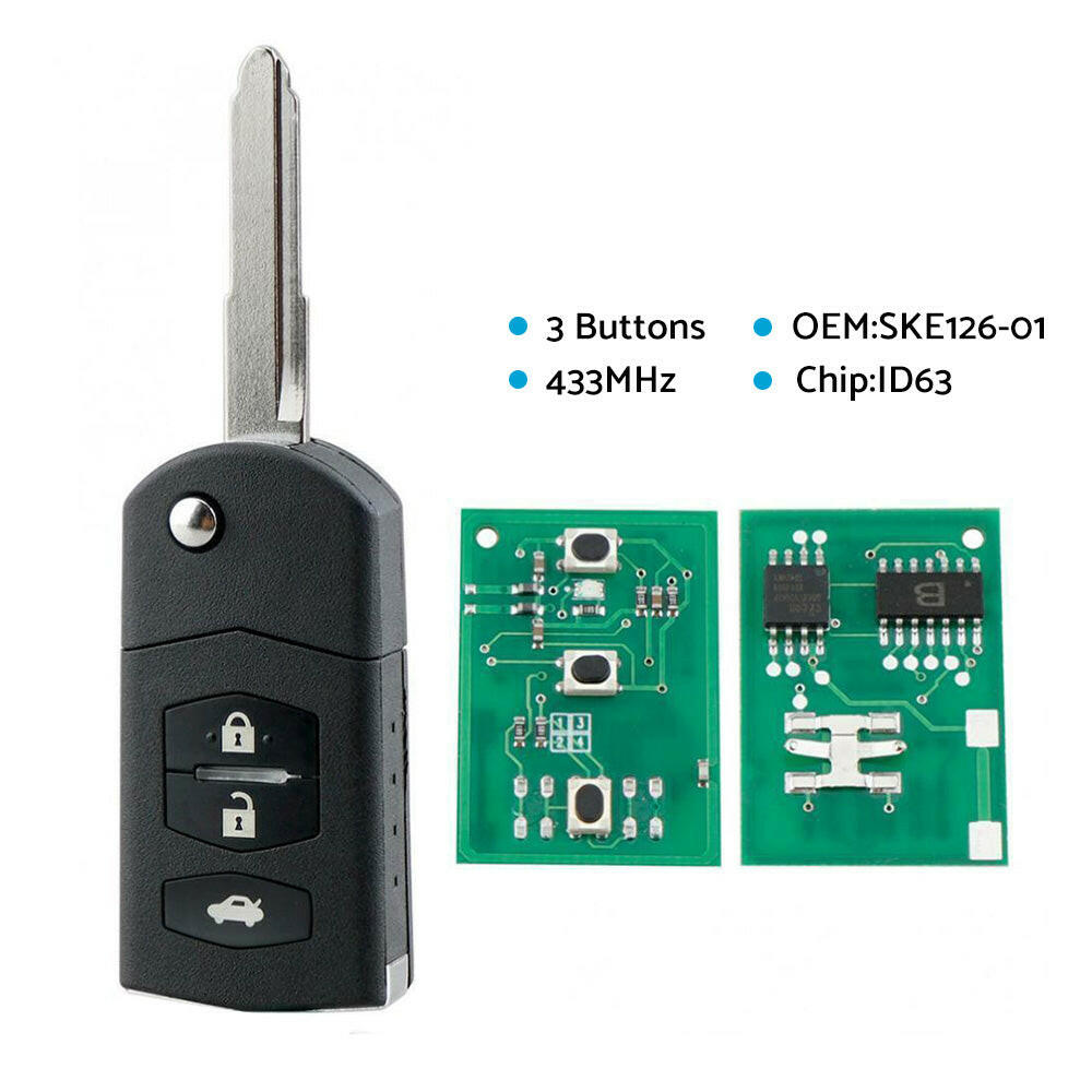 3 Button Complete Remote Car Key 433MHz ID63 80Bit Chip Suitable For Mazda 2 3 6.