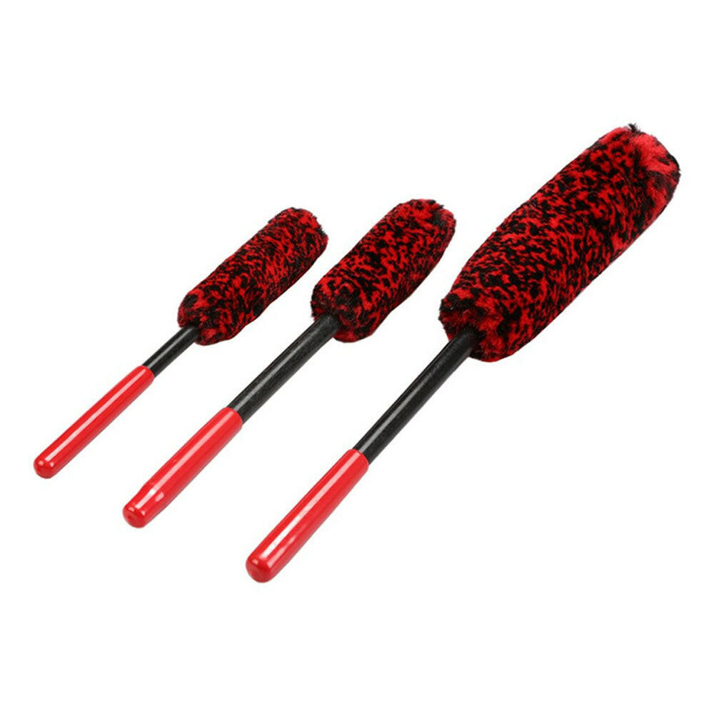 Set of 3 Wheel Woolies Luxury Super Plush Soft Alloy Wheel Cleaning Brush Kit.