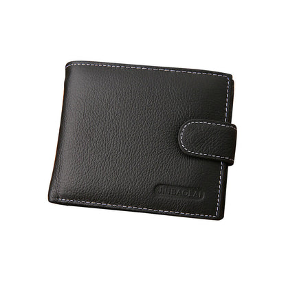 Men's Bi-Fold Wallet Black With Top Layer Cowhide Leather, Card Slots & Coin Pocket.