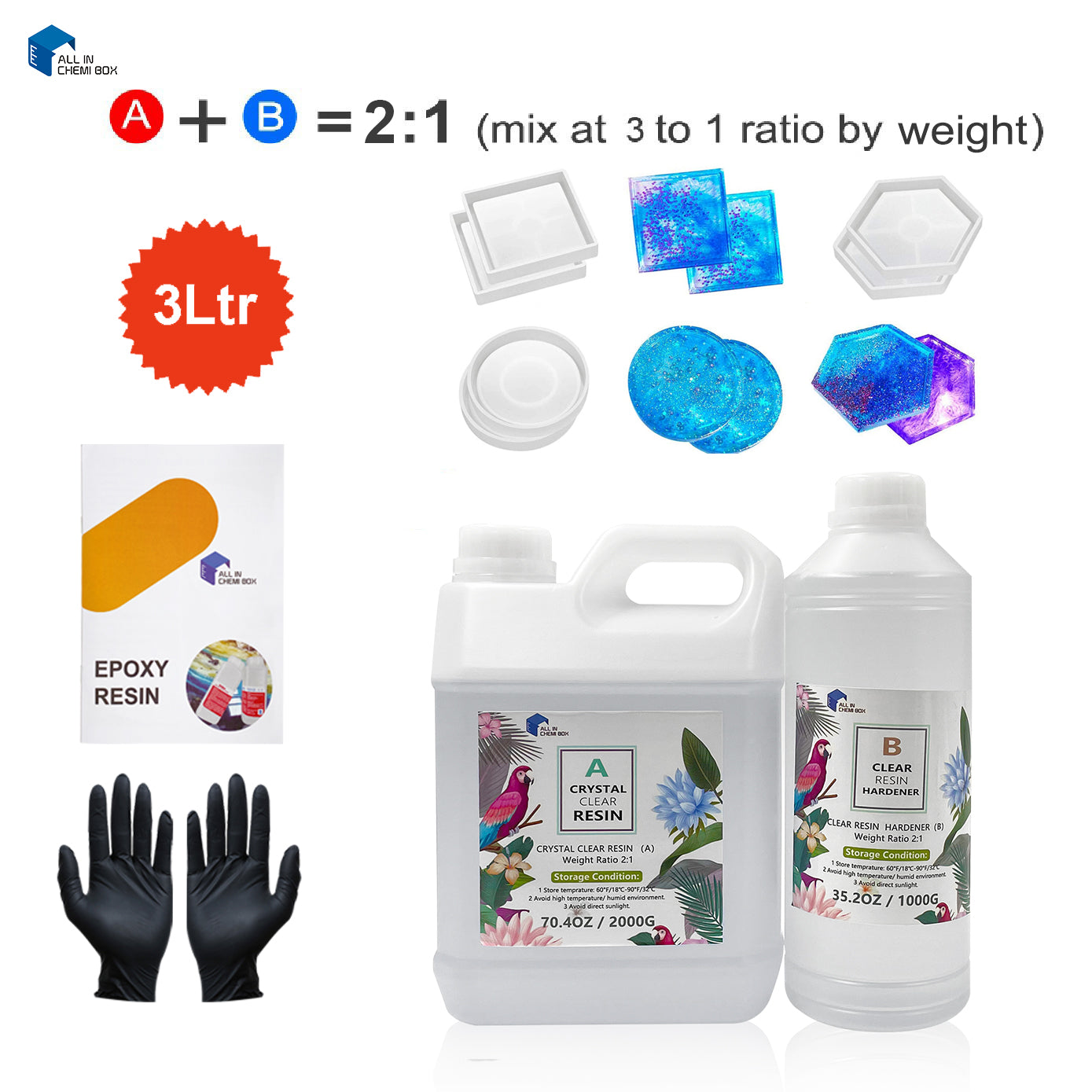 3KG Epoxy Resin 2 1 AB Kit UV Crafts Art DIY Ultra Clear River Table Jewellery.