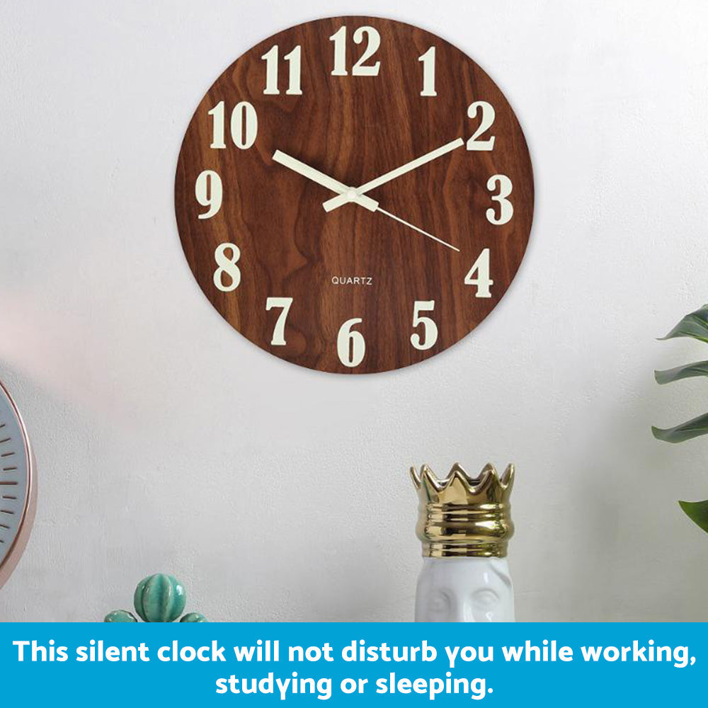 12'' Luminous Wall Clock Glow In The Dark Silent Quartz Indoor Home Modern Clock.
