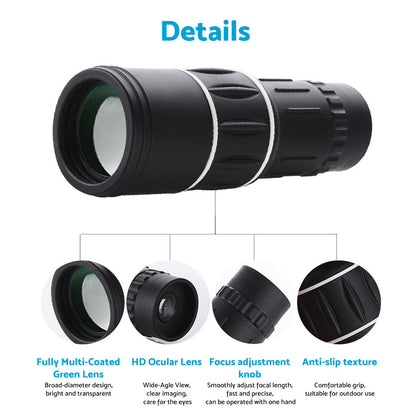 High-Powered Wide-Angle Monocular Telescope Suitable for Single-Handed Use with