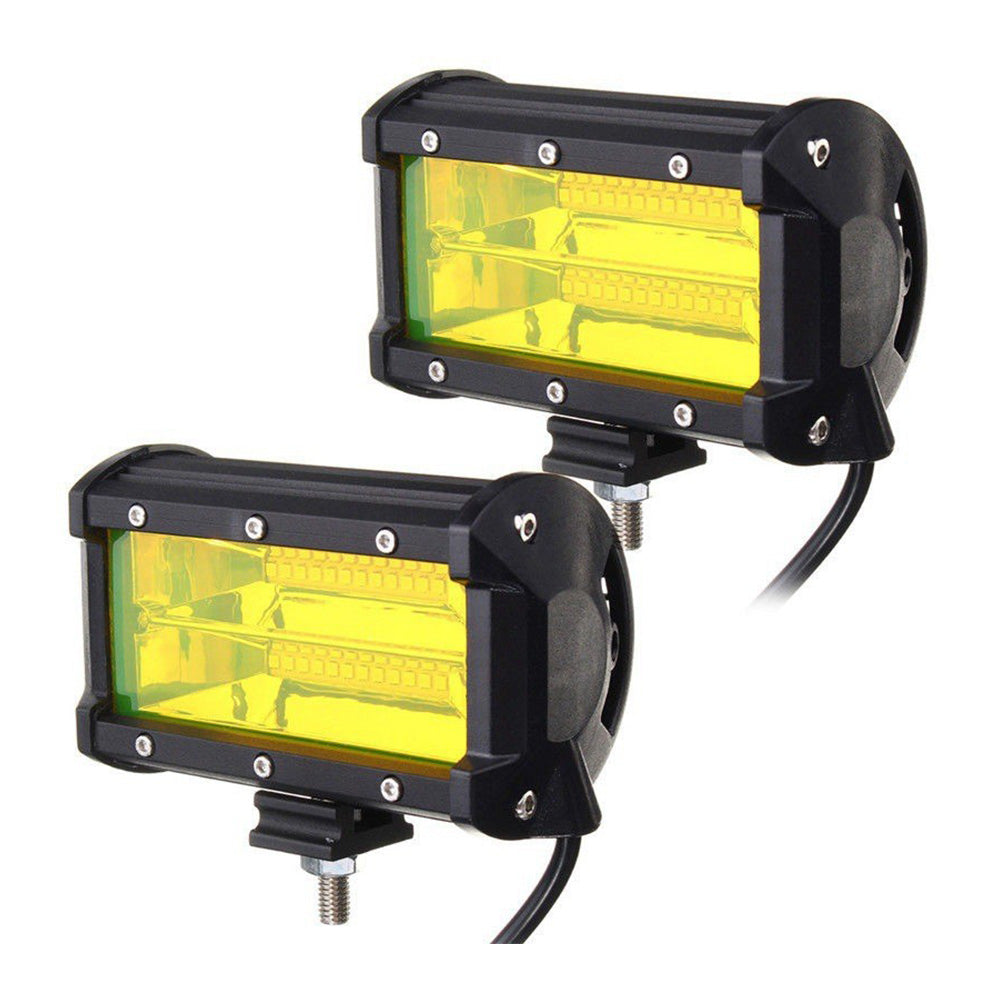 2x 5inch Flood LED Light Bar Offroad Work Driving Fog Lamp Yellow Cree Spread.