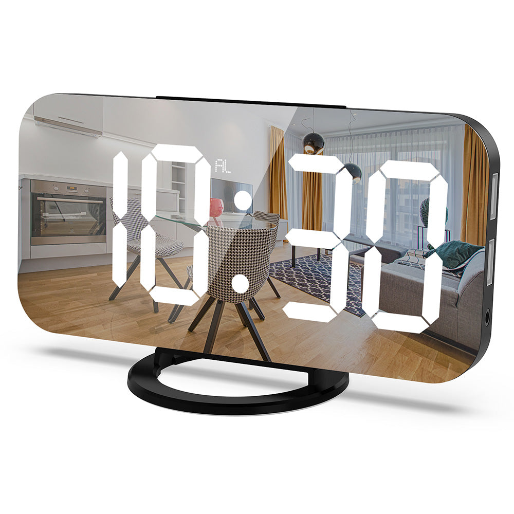 Digital Alarm Clock with Mirror LED Display Suitable For Wall & Bedroom, Snooze Function, Dim Mode.