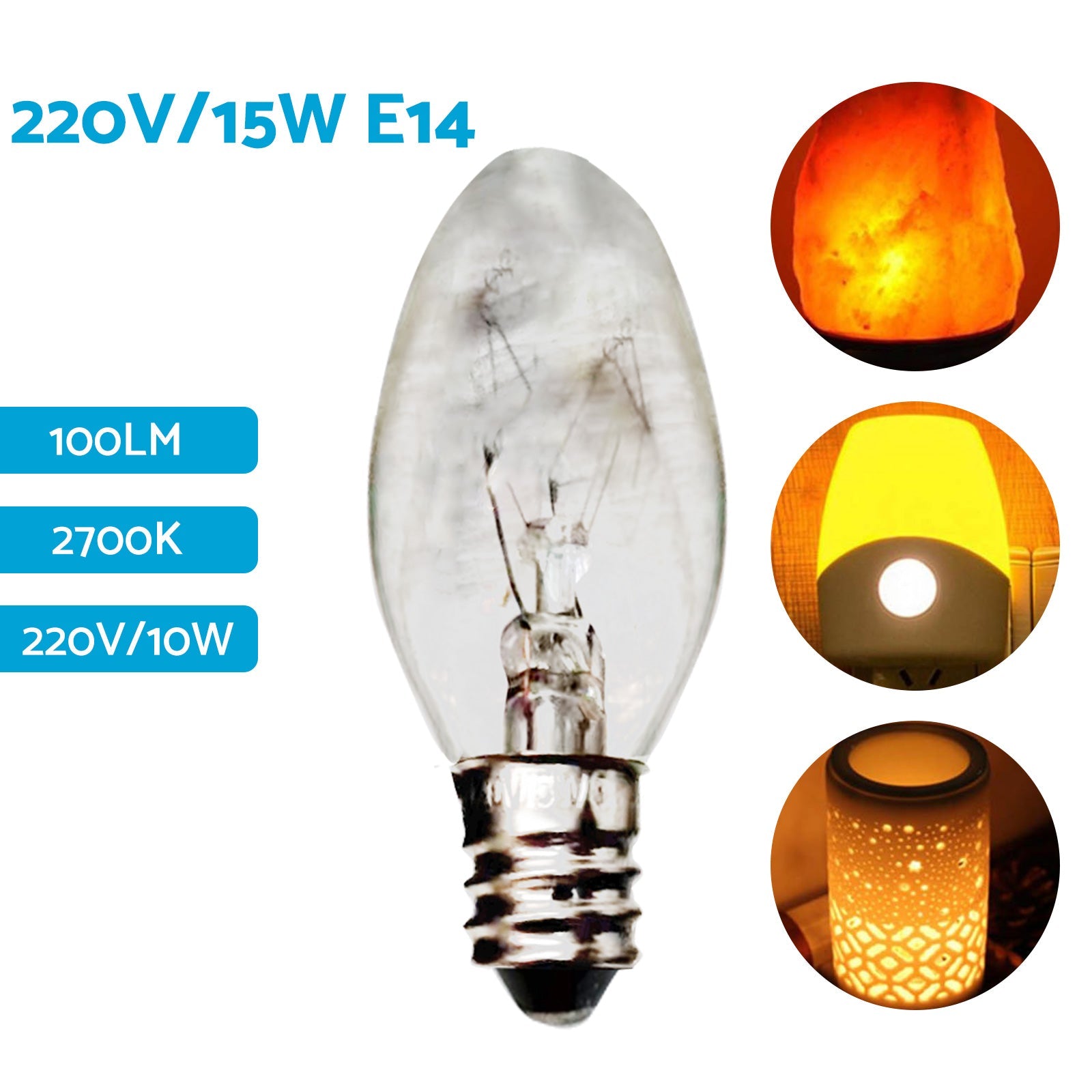 8x 7W/10W 240V E12/E14 Clear Bulbs Suitable For Night Light Replacement Warm Yellow Light.