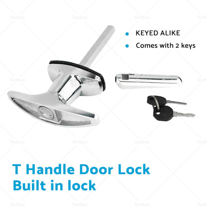 2 Set Chrome Rear Fixing T Handle Lock W or  Key For Trailer Caravan Canopy Toolbox.