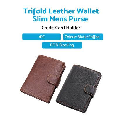 RFID Blocking Slim Leather Trifold Wallet With Credit Card Holder Suitable For Men