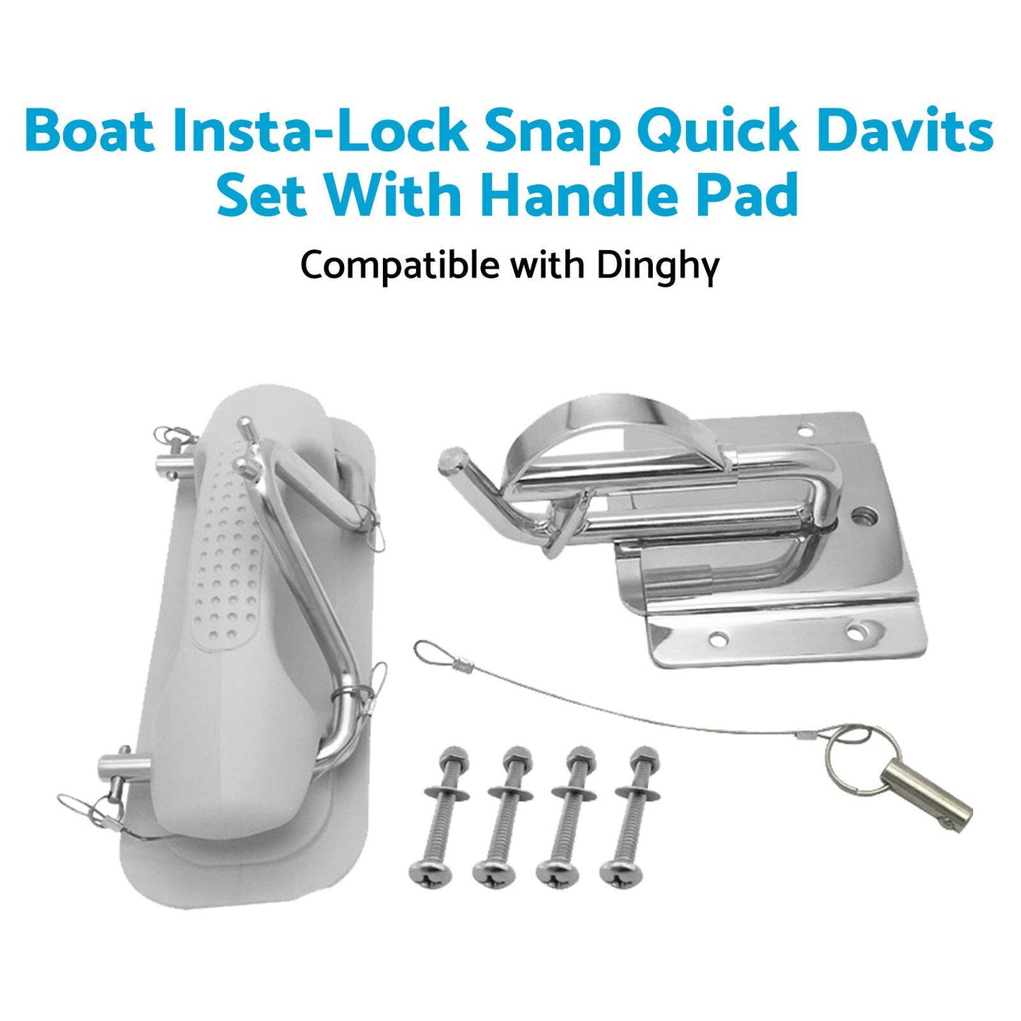 Boat Insta-Lock Snap Quick Davits Set Stainless Steel With Handle Pad.