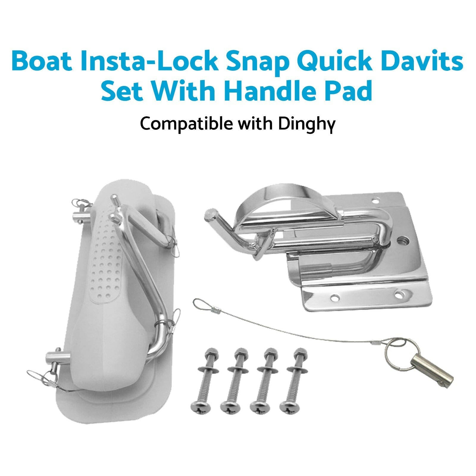 Boat Insta-Lock Snap Quick Davits Set Stainless Steel With Handle Pad.