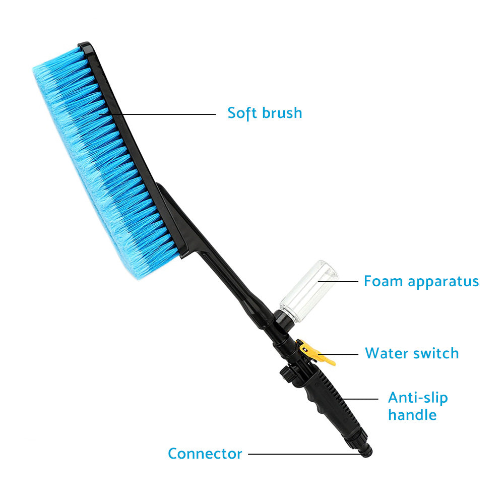Long Handle Car Wash Brush Cleaning Tool With Flow Switch & Foam Bottle Suitable For Vehicle Exterior Cleaning