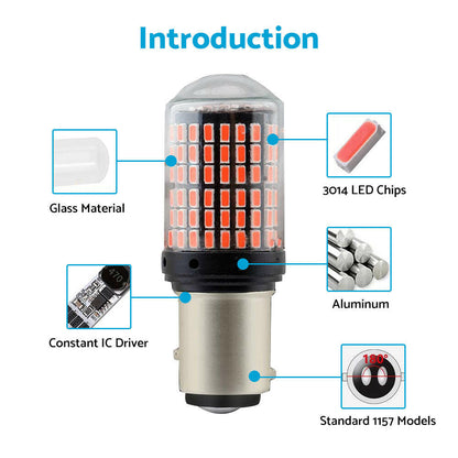 2x P21/5W BAY15D 1157 144 Red LED Canbus Stop Tail Brake Light Bulbs No Error.