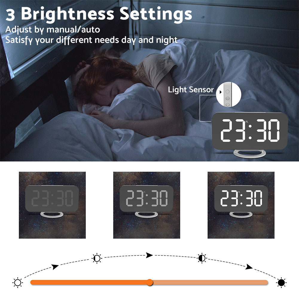 Digital Alarm Clock with Mirror LED Display Suitable For Wall & Bedroom, Snooze Function, Dim Mode.