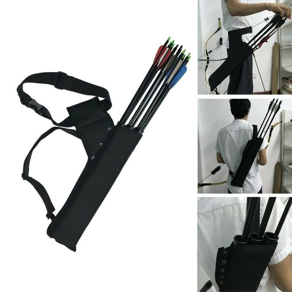 Archery Arrow Quiver Holder 3 Tube Back Waist Shoulder Strap Bag Pouch Hunting.