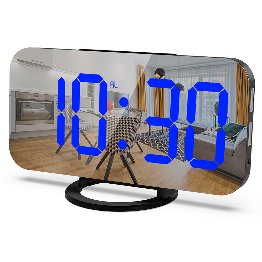 Digital Alarm Clock with Mirror LED Display Suitable For Wall & Bedroom, Snooze Function, Dim Mode.