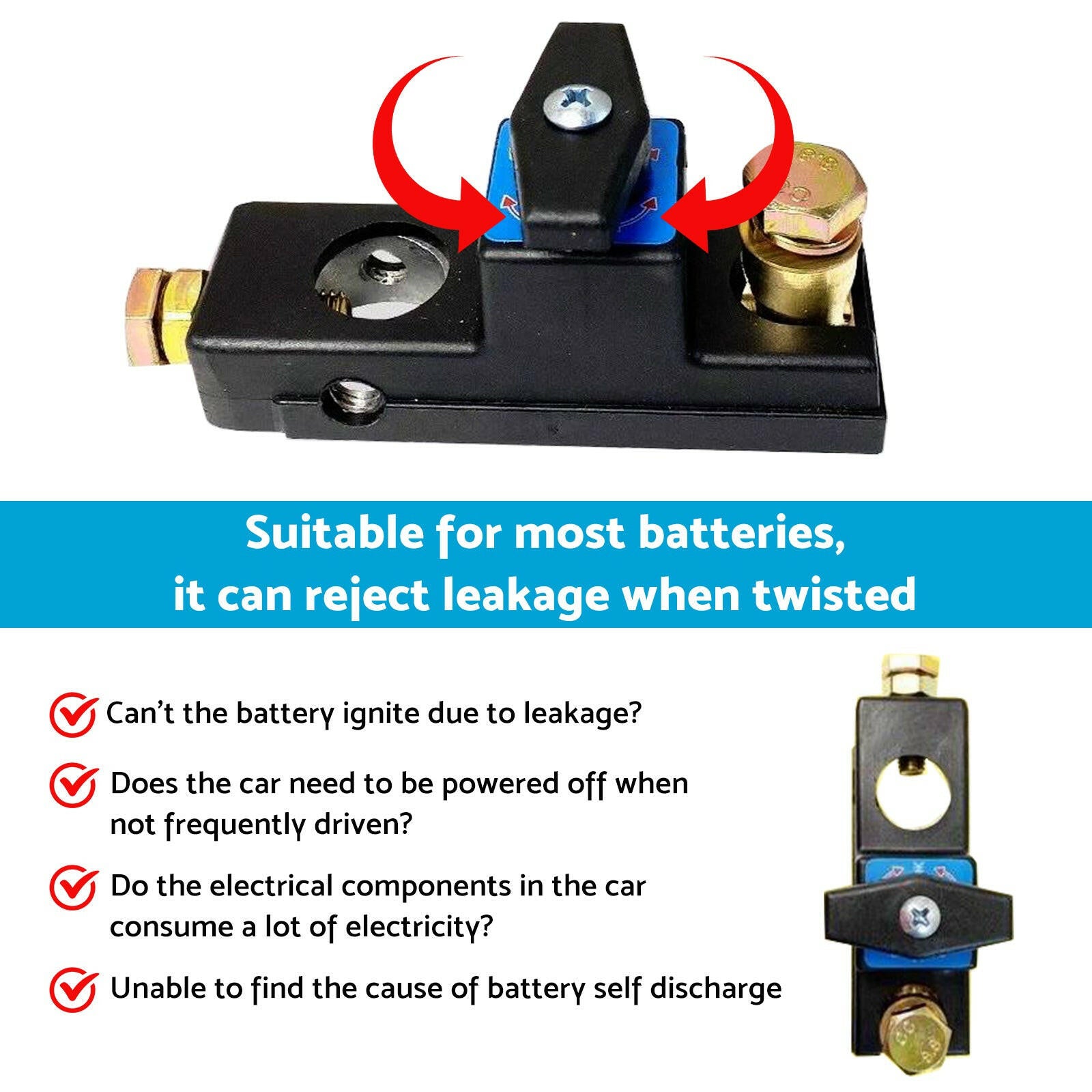 Disconnect Battery Isolator Cut Off Kill Switch Anti-Leakage Suitable For Car Boat RV 12-24V.