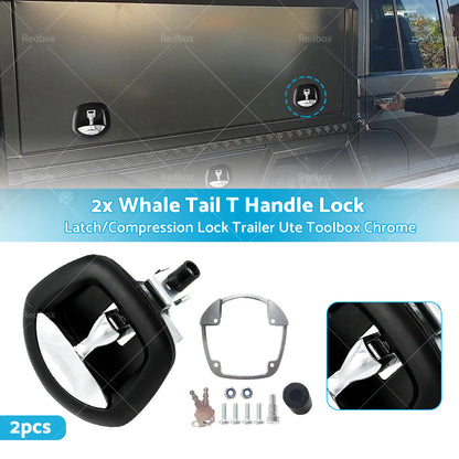 2pcs Whale Tail Lock or Compression Lock Black w or  Chrome Handle Trailer Ute Toolbox.