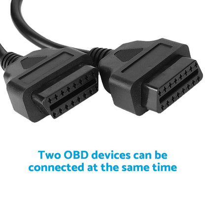 OBD2 16 Pin Splitter Extension Cable Male to Dual Female Y Lead 12 inch / 30 cm