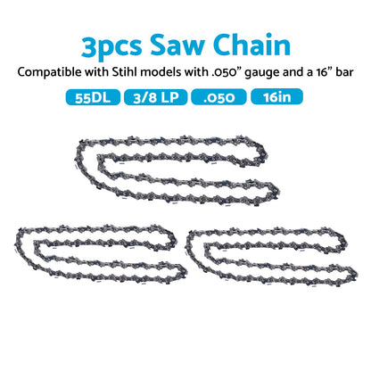 3x 16 Inch Chainsaw Chains 3/8 LP .050 55DL Suitable for STIHL 16" Bar