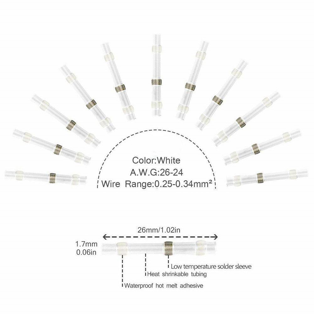 Solder Seal Sleeve Heat Shrink Butt Wire Connectors Terminals Waterproof.