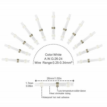 Solder Seal Sleeve Heat Shrink Butt Wire Connectors Terminals Waterproof.
