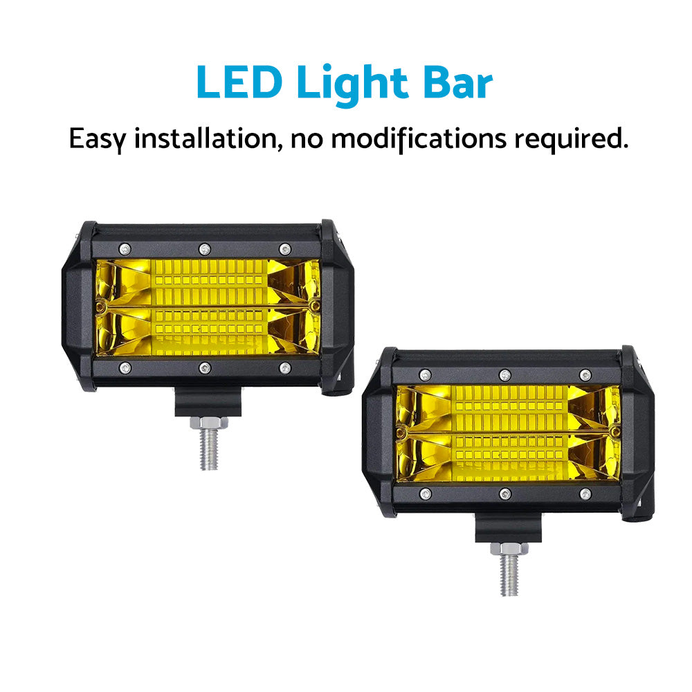 2x 5inch Flood LED Light Bar Offroad Work Driving Fog Lamp Yellow Cree Spread.