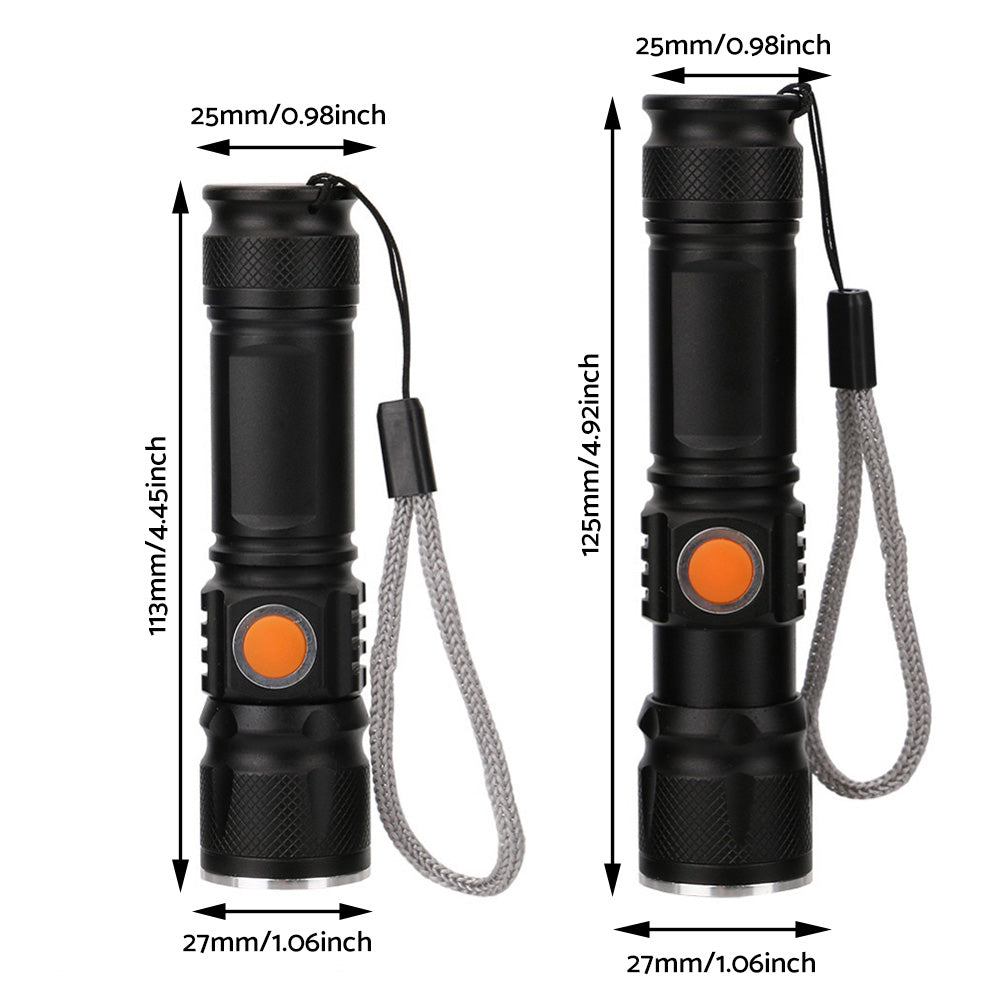 2PCS USB Rechargeable LED Flashlight Waterproof Torch Black.