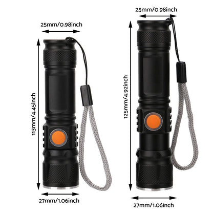 2PCS USB Rechargeable LED Flashlight Waterproof Torch Black.