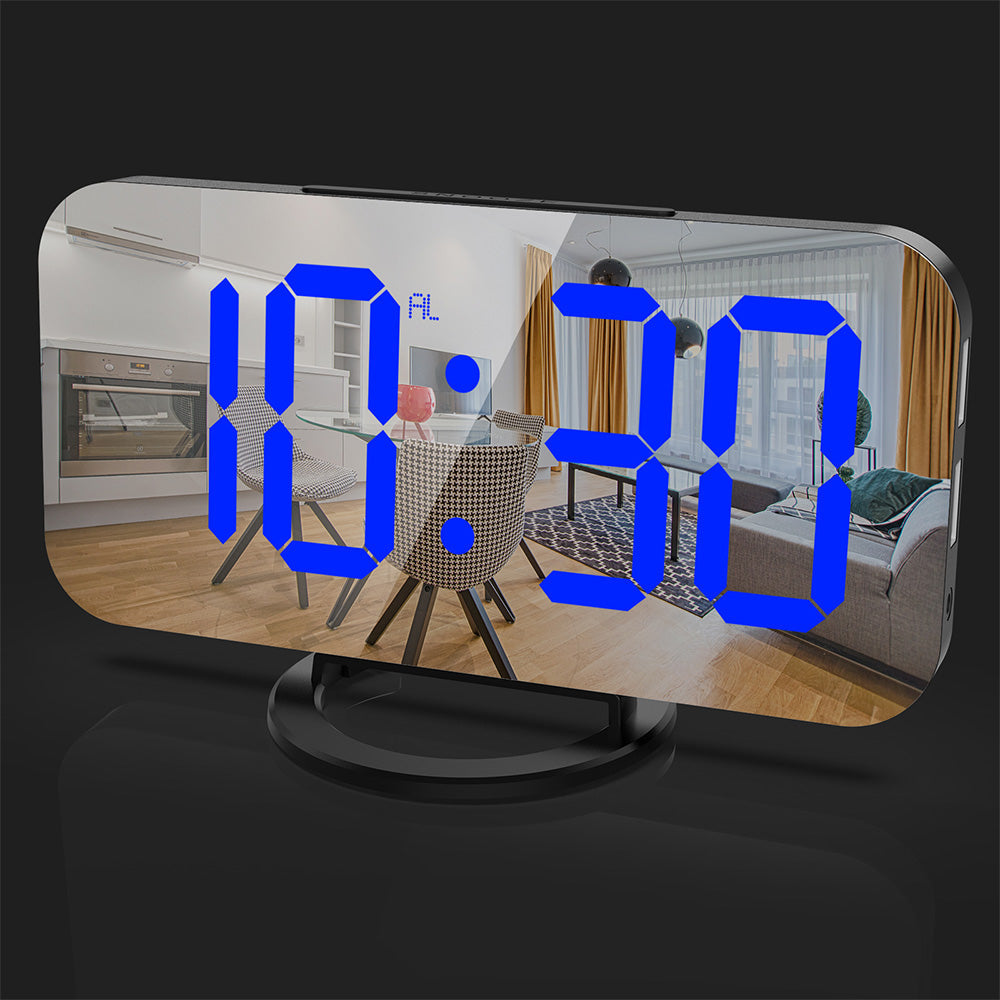 Digital Alarm Clock with Mirror LED Display Suitable For Wall & Bedroom, Snooze Function, Dim Mode.