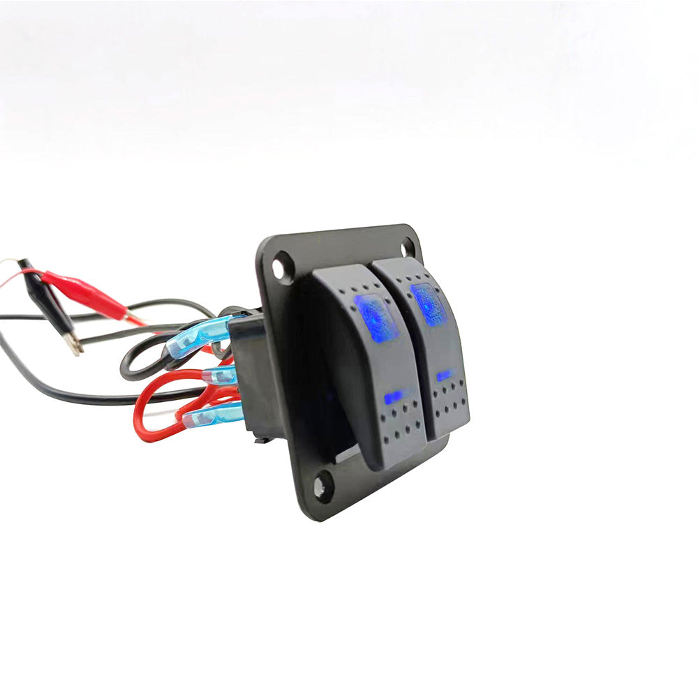 2 Gang Blue LED Light Rocker Switch Panel Dual LED Boat Car Waterproof.