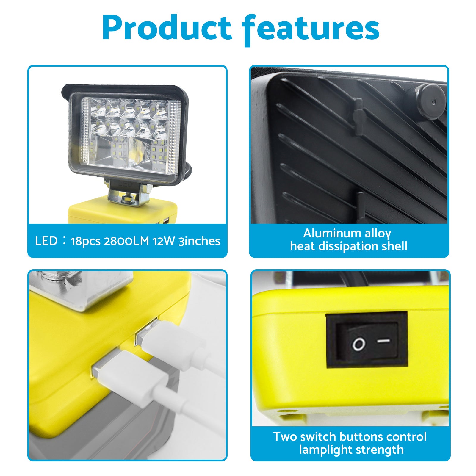 Torch Lamp LED Flood Work Light Tool Suitable for DeWalt 18V 20V Lithium Battery.
