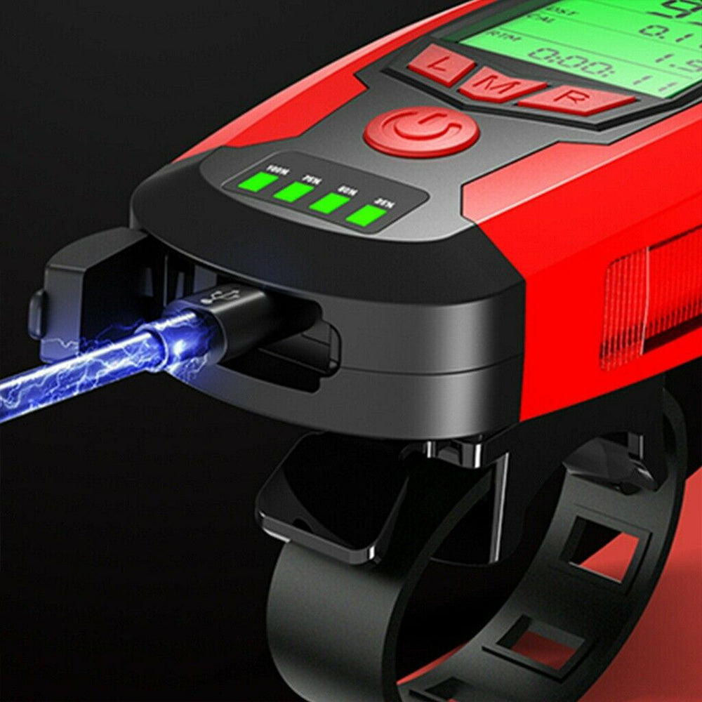 USB Rechargeable LED Bicycle Headlight With Horn and Speedometer Suitable For Bike Front.