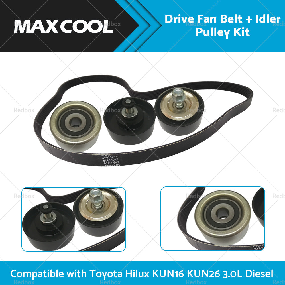 Drive Fan Belt  Idler Pulley Kit Compatible with Hilux 3. 0L Diesel 1KD-FTV KUN16 KUN26.