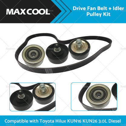Drive Fan Belt  Idler Pulley Kit Compatible with Hilux 3. 0L Diesel 1KD-FTV KUN16 KUN26.