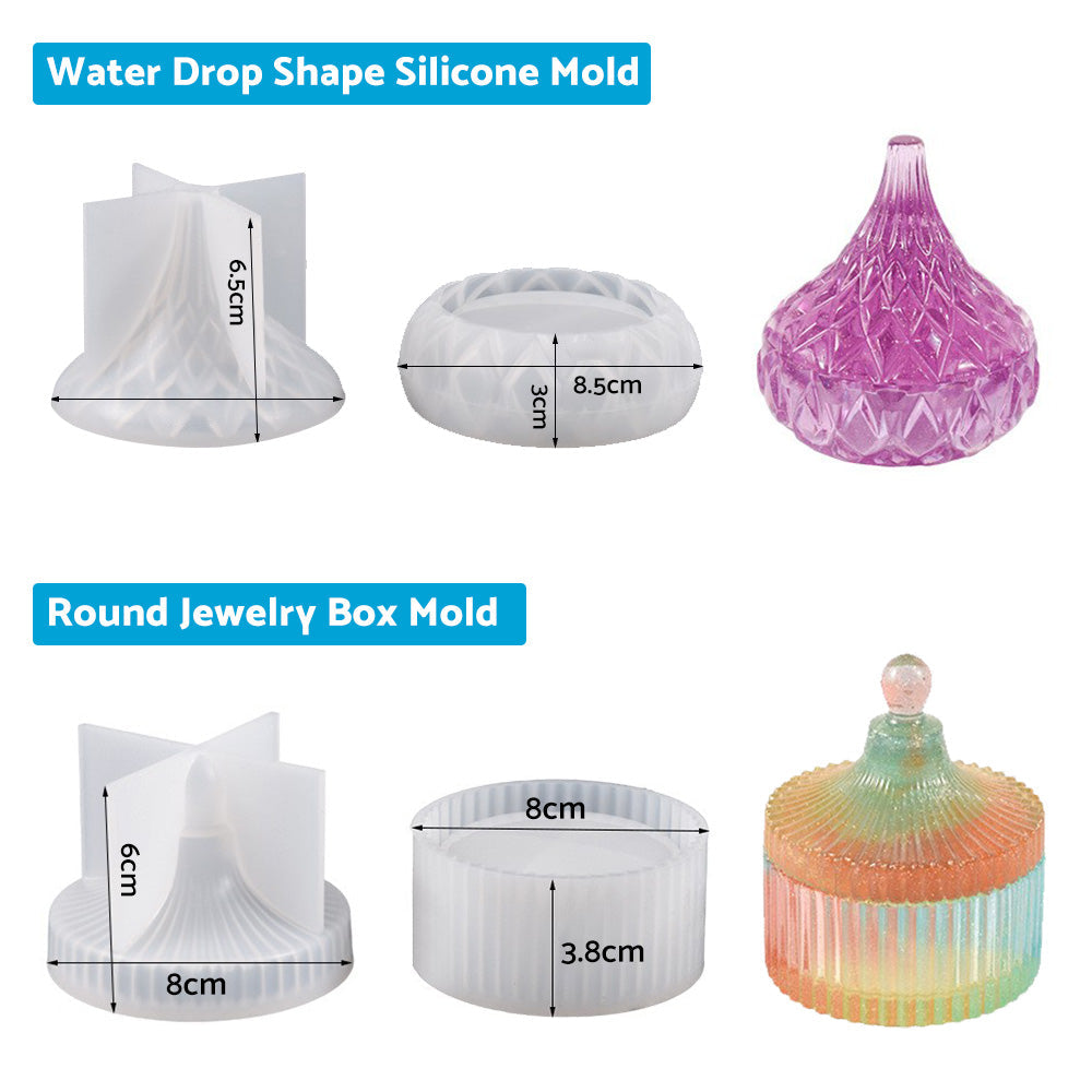 Silicone Epoxy Resin Mold Jewelry Storage Box Pyramid Trinket Heart Organizer.
