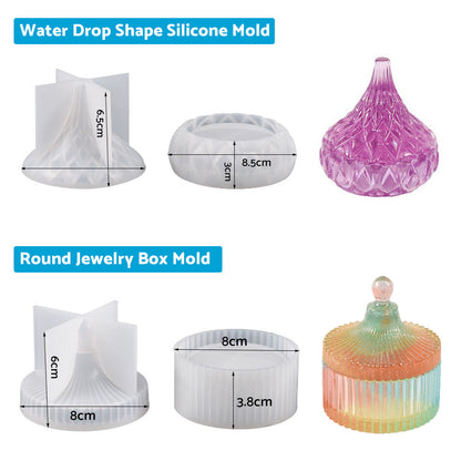 Silicone Epoxy Resin Mold Jewelry Storage Box Pyramid Trinket Heart Organizer.