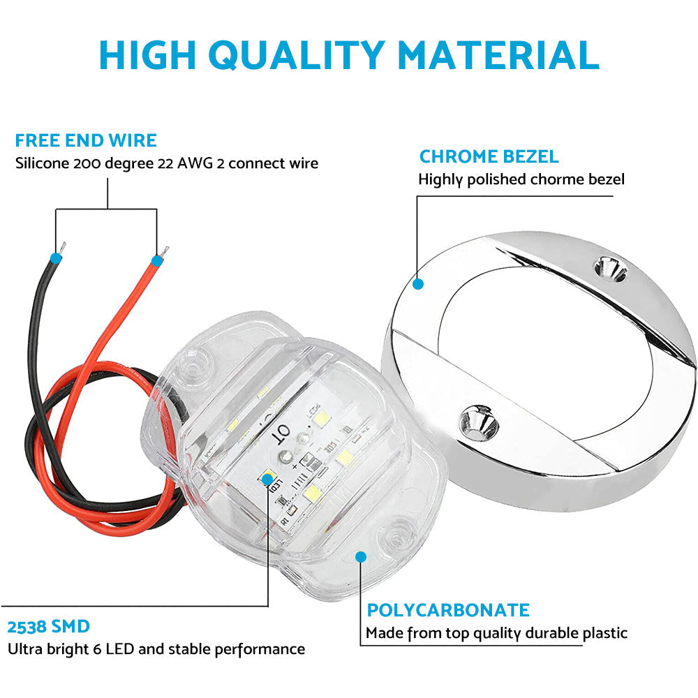 4x Round LED Marine Boat Cabin & Deck Courtesy Lights Suitable For Walkway – White Stern Light
